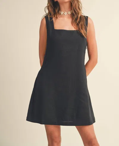 Miou Muse Linen Square Mini Dress In Black In Black