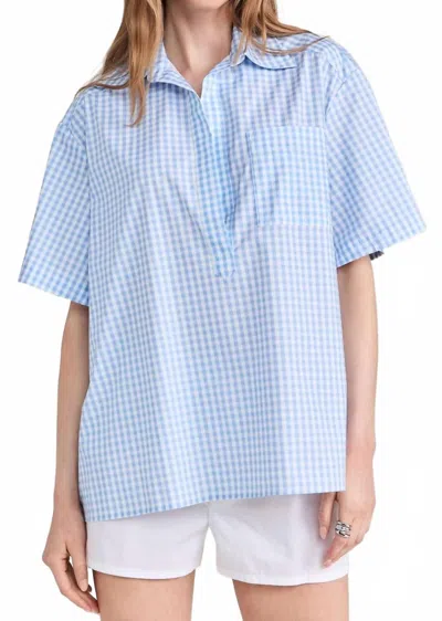 Caroline Constas Missa Open Placket Pullover Top In Blue White Striped In Blue