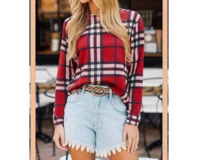 First Love By Lovelyn Plaid Light Knit Sweater In Autumn Rust
