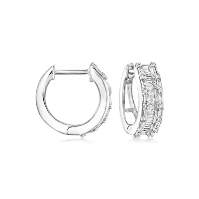 Ross-simons Diamond Hoop Earrings In Sterling Silver In Metallic