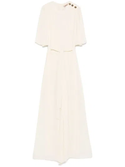 Twinset Twin-set Fully Pleated Light Beige Maxi Dress In White