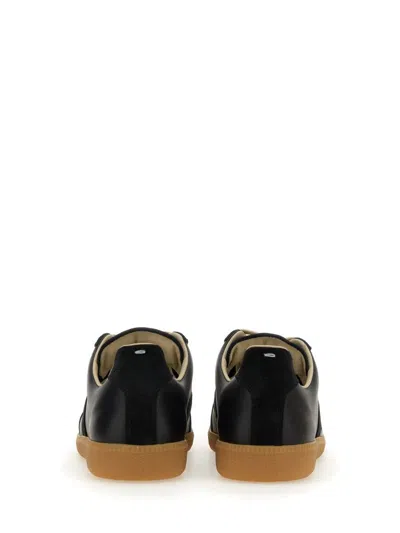 Maison Margiela Men Black Leather And Suede Replica Sneakers In Black