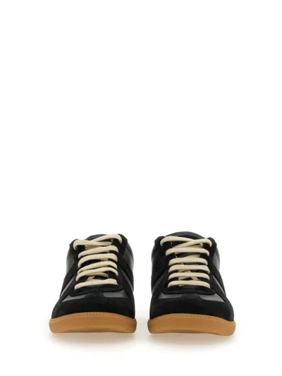Maison Margiela Men Black Leather And Suede Replica Sneakers In Black