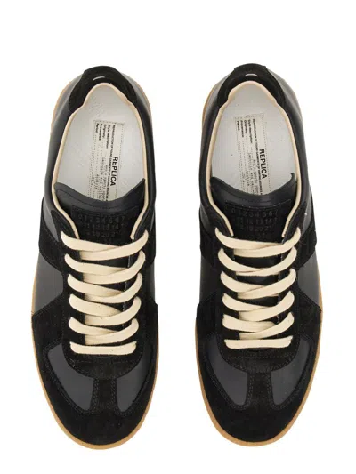 Maison Margiela Men Black Leather And Suede Replica Sneakers In Black