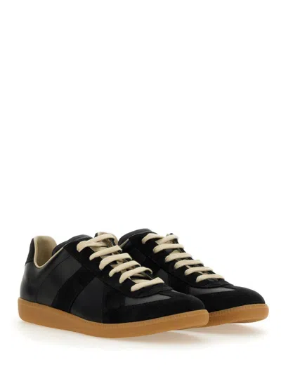 Maison Margiela Men Black Leather And Suede Replica Sneakers In Black