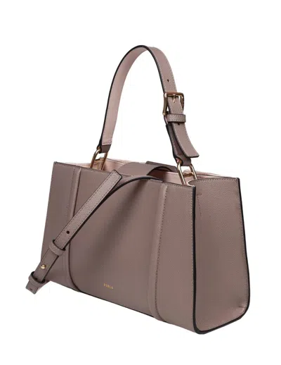 Furla Riva M Tote Leather Handbag Color Stucco Gray