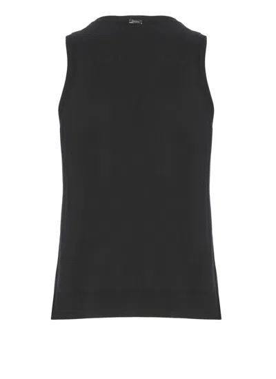 Herno Glam Knit Effect Satin Tank Top In Black