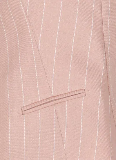 Tagliatore Tailored Striped Linen Gilet With V-neck And Button Fastening In Pink