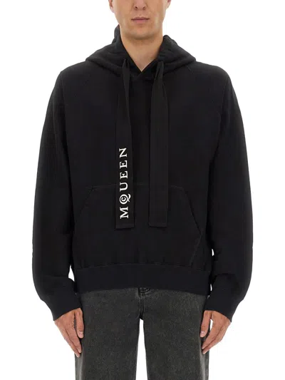 Alexander Mcqueen Hoodie With Drawstring Hood And Kangaroo Pocket In Black