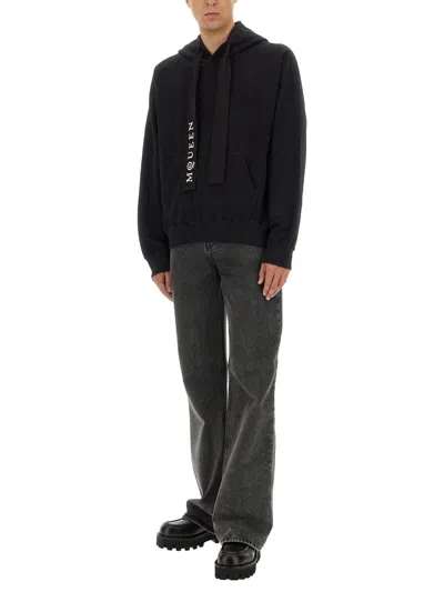 Alexander Mcqueen Hoodie With Drawstring Hood And Kangaroo Pocket In Black