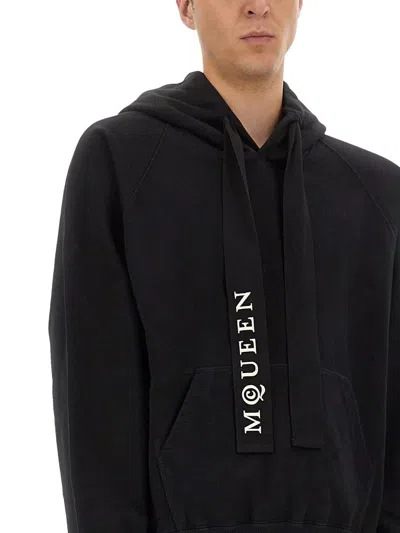 Alexander Mcqueen Hoodie With Drawstring Hood And Kangaroo Pocket In Black