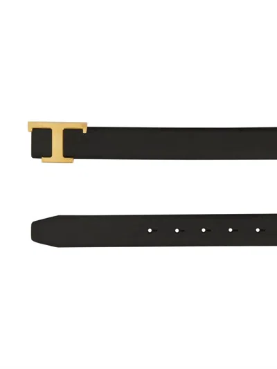 Tod's T-timeless Logo Plaque Reversible Belt In Black