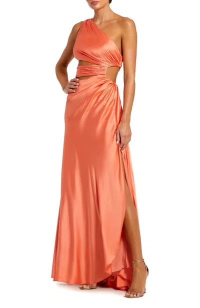 Mac Duggal Cut Out One Shoulder Satin Gown In Orange In Orange