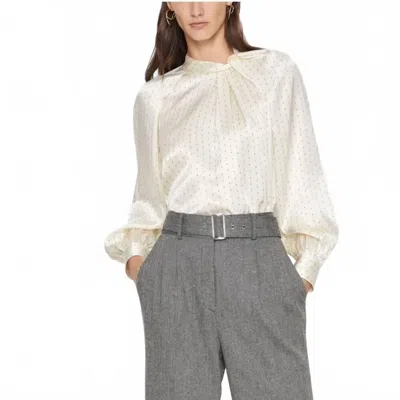 Club Monaco Printed Mock Neck Silk Blouse In Beige In Neutral