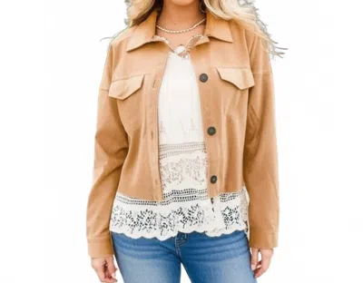Sugarfox Faux Suede Cropped Light Jacket In Camel In Gold