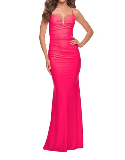 La Femme Corset-back Long Dress In Neon Pink In Pink