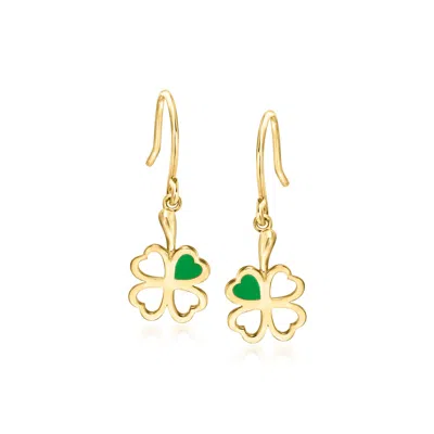 Ross-simons Italian 14kt Yellow Gold Shamrock Drop Earrings With Green Enamel In Gold
