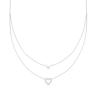 Ross-simons Diamond Double-heart Layered Necklace In Sterling Silver In Metallic