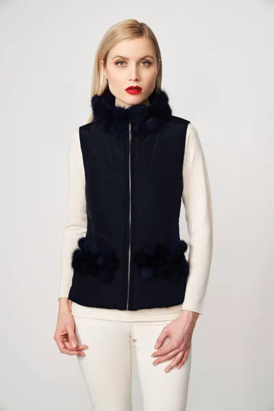 Diomi Poly With Mink Collar Vest In Navy