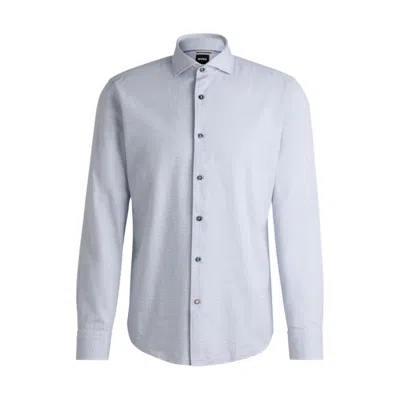 Hugo Boss Casual-fit Shirt In Structured Cotton With Spread Collar In Blue