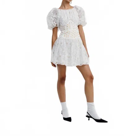 For Love & Lemons Lupita Mini Puff Sleeve Dress In White In White