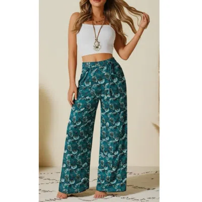 Band Of The Free Elise Floral Wide Leg Pants In Teal In Green