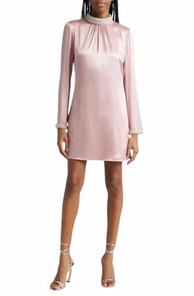 Cinq À Sept Lula Embellished Long Sleeve Silk Mini Dress In Rosy Quartz In Pink