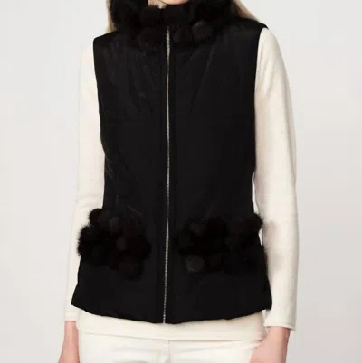 Diomi Poly With Mink Collar Vest In Black