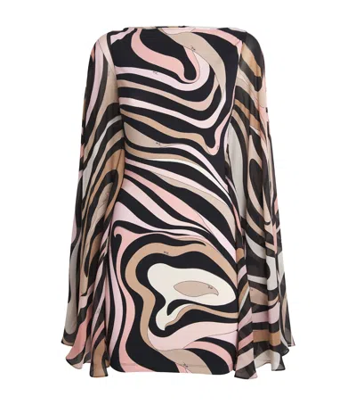 Pucci Silk Marmo Print Kaftan Mini Dress In Multi
