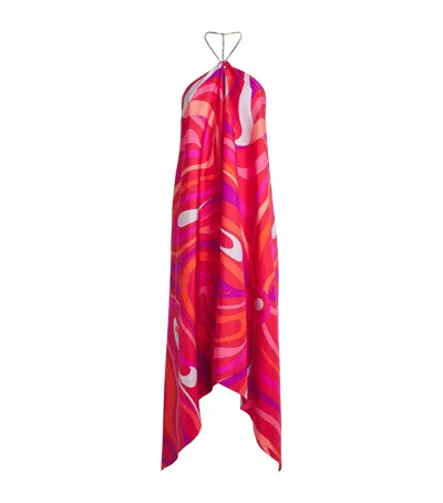 Pucci Silk Marmo Print Asymmetric Midi Dress