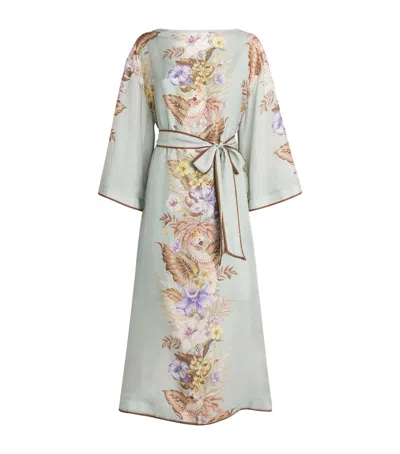 Zimmermann Womens Sage Multi Floral Coco Belted Silk Midi Dress In Green