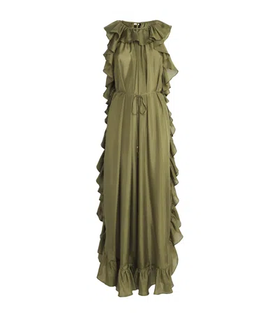Zimmermann Womens Olive Cascadian Ruffled Silk Midi Dress Xs In Green