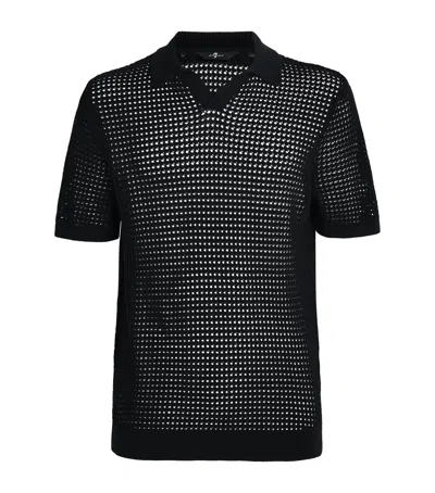 7 For All Mankind Cotton Crochet Polo Shirt In Black