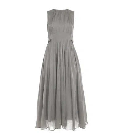 Max Mara Silk-blend Organza Midi Dress In Gray