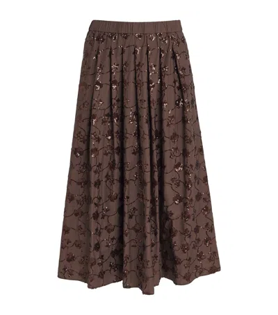 Weekend Max Mara Cotton Embellished Midi Skirt In Burgundy