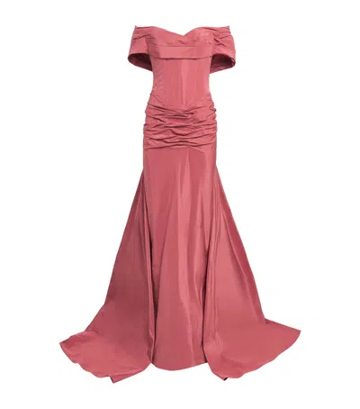 Zuhair Murad Taffeta Off-the-shoulder Gown In Pink