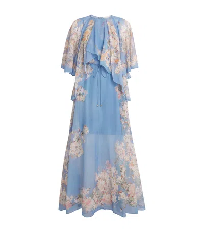 Zimmermann Cascadian Tiered Ruffled Floral-print Recycled-georgette Maxi Dress In Blue