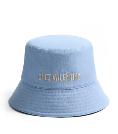 Valentino Cotton Chez  Bucket Hat In Blue
