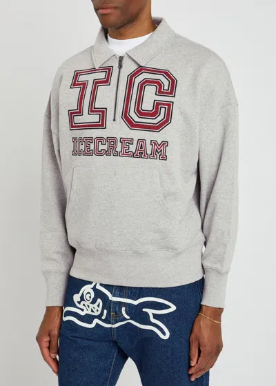 Ice Cream Collegiate Quarter-zip Cotton Sweatshirt In Gray