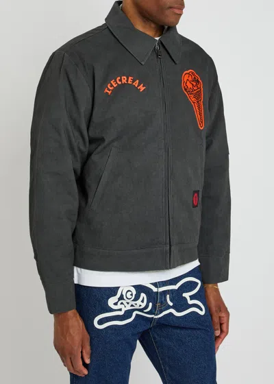 Ice Cream Cone Patch Work Canvas Jacket In Black