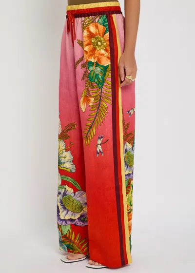 Alemais Inez Printed Flax Trousers In Red