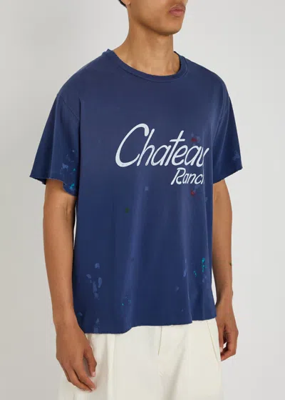 Gallery Dept. Chateau Ranch Distressed Printed Supima Cotton-jersey T-shirt In Blue