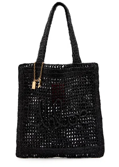 Chloé Women Summer Banana Rafia Tote In Black
