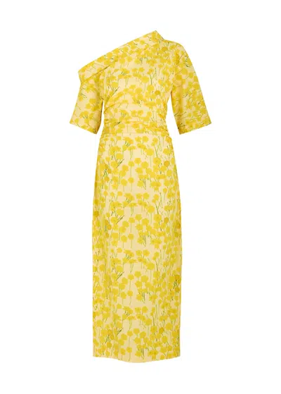 Bernadette Bowery One-shoulder Floral-print Stretch-cotton Midi Dress In Yellow