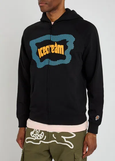 Ice Cream Block Logo Hooded Cotton Sweatshirt In Black
