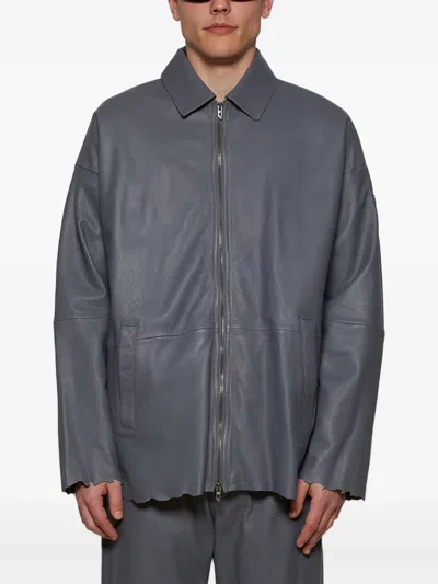 Diesel L-mart-b Zip-front Leather Jacket In Gray