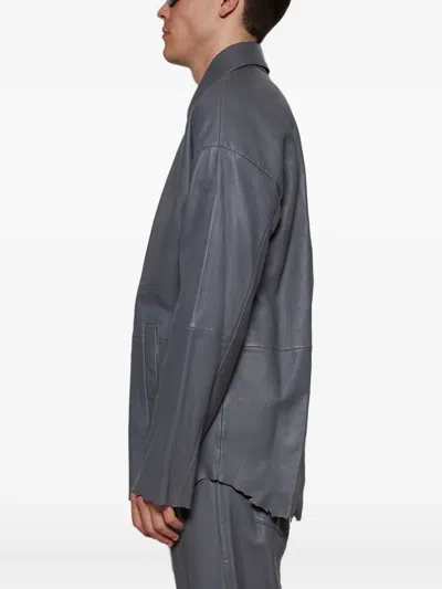 Diesel L-mart-b Zip-front Leather Jacket In Gray