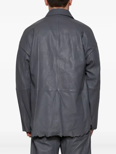 Diesel L-mart-b Zip-front Leather Jacket In Gray