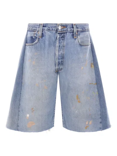 B Sides Paint-splatter Frayed Shorts In Blue