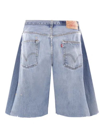 B Sides Paint-splatter Frayed Shorts In Blue